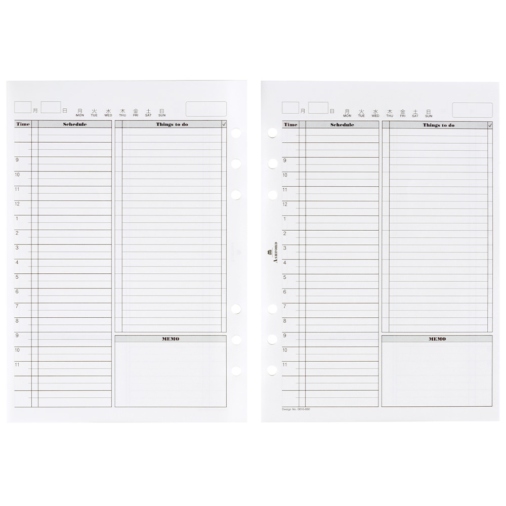 日付無デイリーダイアリーA5［0616］ リフィル ASHFORD