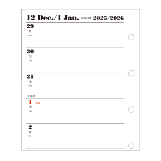週間ダイアリー(レフト式)MICRO5［2605］ リフィル ASHFORD